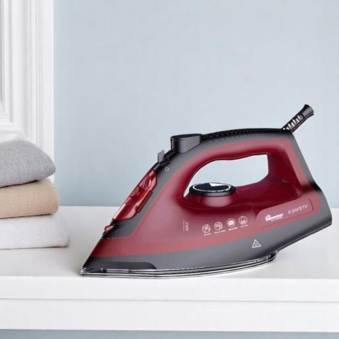 Ramtons RM/584  Commercial Steam  iron box iron with non stick coating soleplate and 320ml transparent water tank  2400W Red color