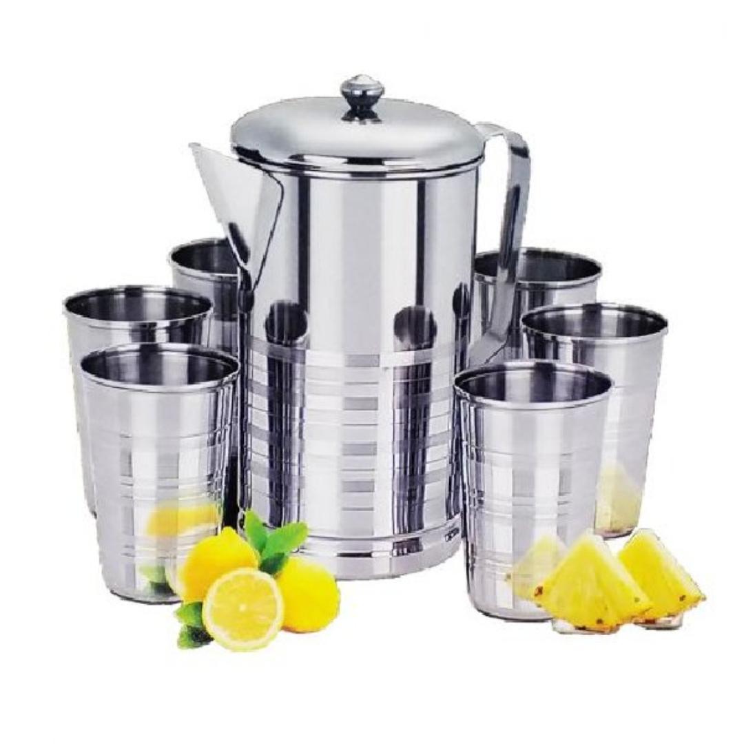 Signature 8pcs Lemon juice Serveware Stainless Steel Set (6pcs Glass+ 2L jug+ tray) -ZKD1129