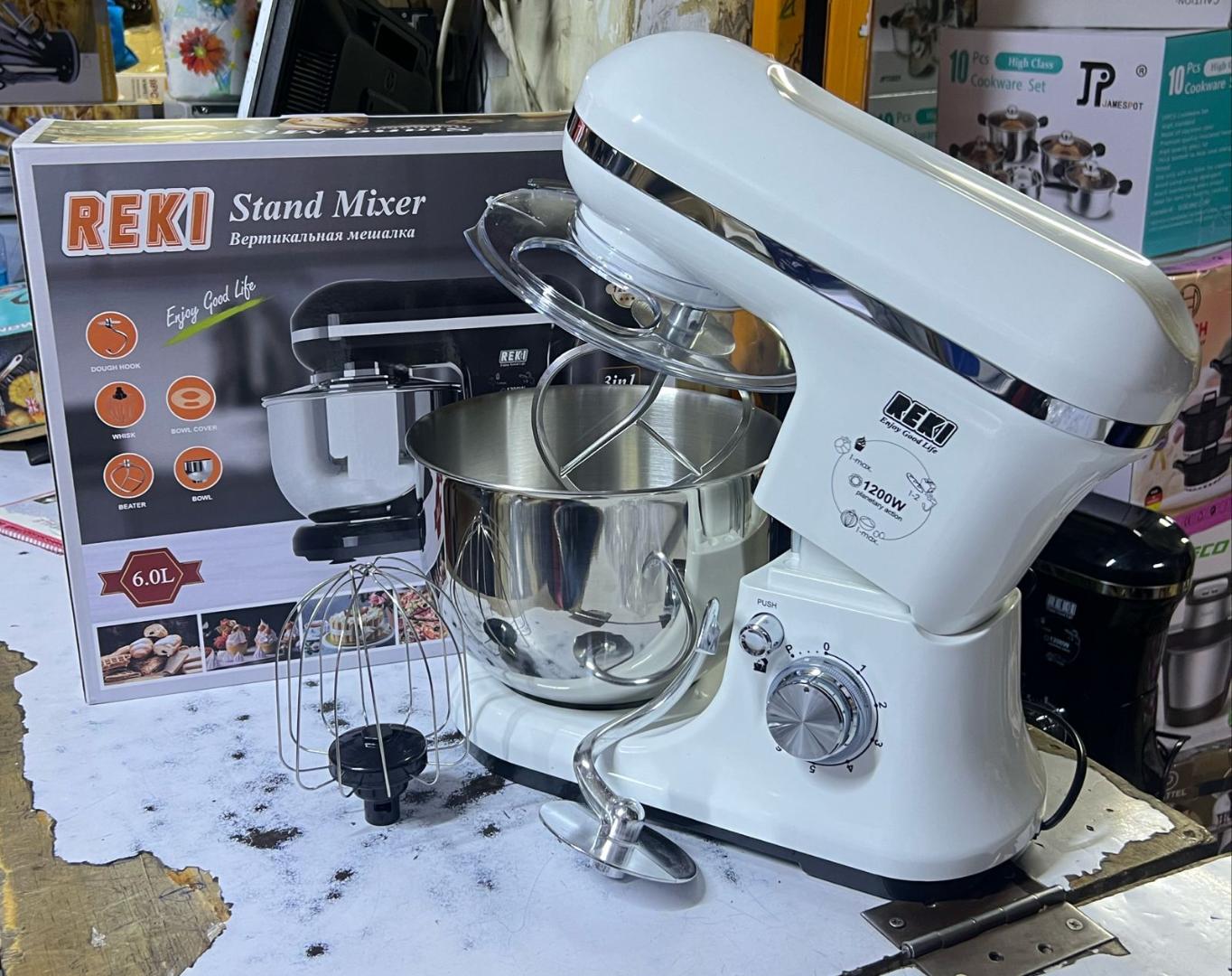 REKI stand mixer Heavy duty Kitchen Stand Mixer Machine, 1200W Power, 6L Large Capacity, Stainless Steel Bowl, 6 Speed with turbo Settings for Perfect Baking Results, Easy Mixing & Kneading