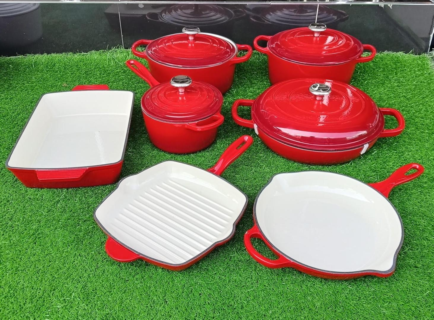Enamel Cast Iron Cookware Set 11pcs Non stick Heavy Duty Cookware set + free Silicone Utensils