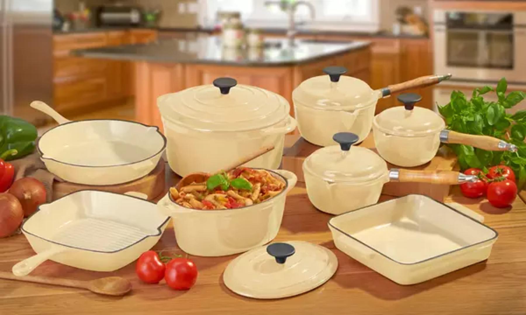 Enamel Cast Iron Cookware Set 11pcs Non stick Heavy Duty Cookware set + free Silicone Utensils