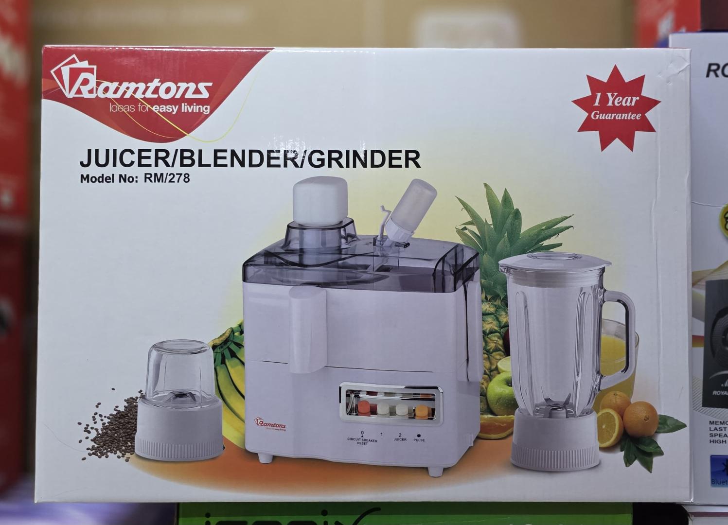 Ramtons 3 in 1 RM/278 Juicer / Blender / Grinder with Powerful 500W motor for fruits and vegetables