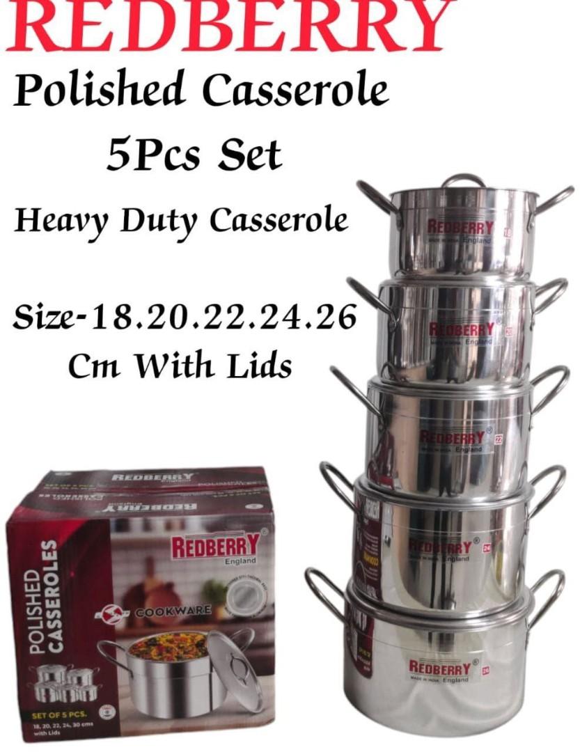Redberry 10 pcs polished heavy gauge Aluminum casserole sufurias with lids Cooking pots for kitchen and dining 5 pots + 5 lids = 10 pcs