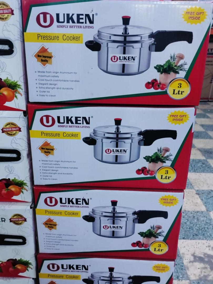 Uken Virgin Aluminium pressure cooker with glass lid and outer lid and single handle 1yr warranty