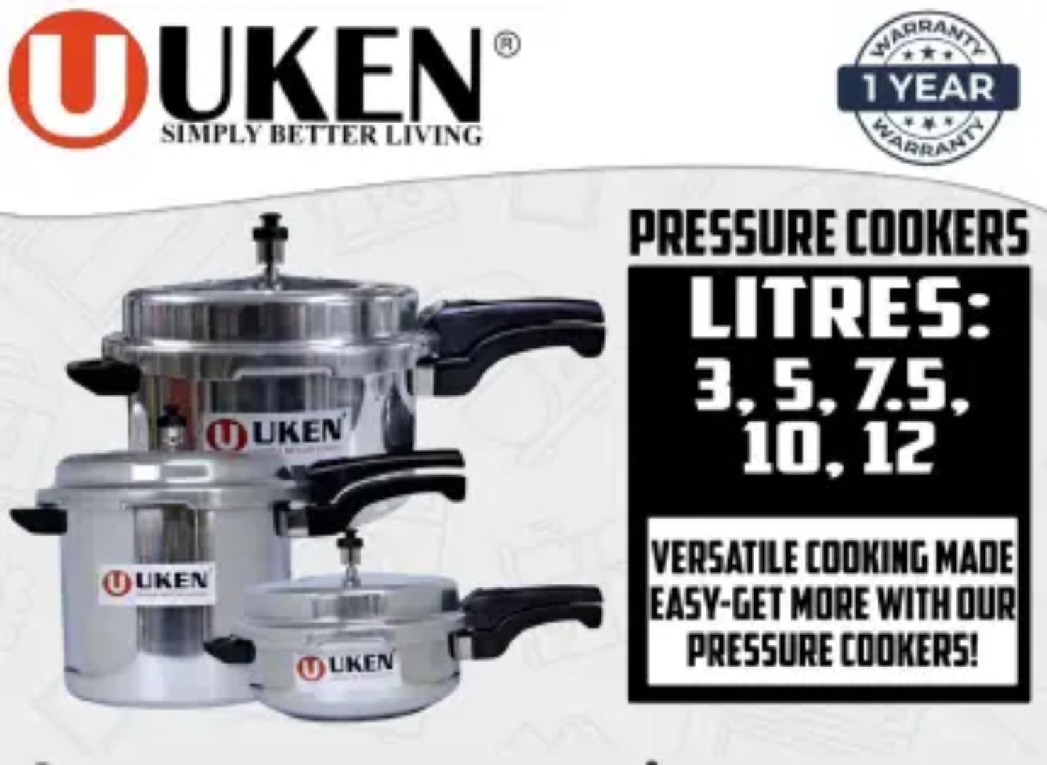 Uken Virgin Aluminium pressure cooker with glass lid and outer lid and single handle 1yr warranty