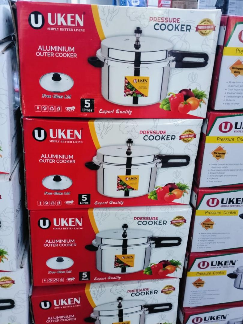 Uken Virgin Aluminium pressure cooker with glass lid and outer lid and single handle 1yr warranty