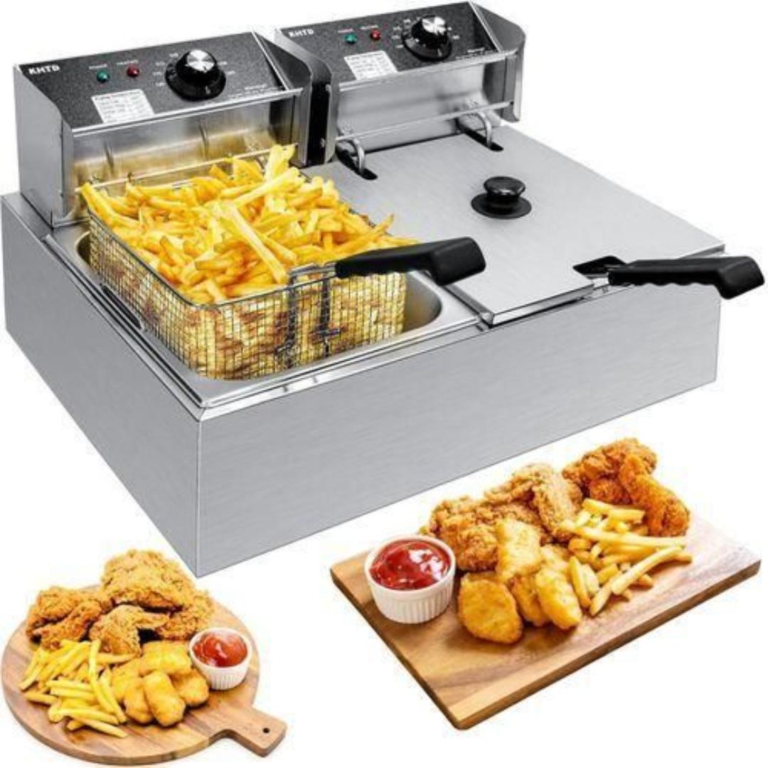 Em ElectroMate 12L double Electric deep fryer STAINLESS STEEL (6L+6L) Energy Efficient Electric Chips / Chicken / MANDAZIS Deep Fryer Machine
2500W