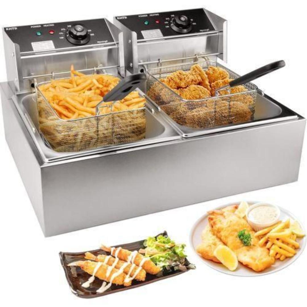Em ElectroMate 12L double Electric deep fryer STAINLESS STEEL (6L+6L) Energy Efficient Electric Chips / Chicken / MANDAZIS Deep Fryer Machine
2500W