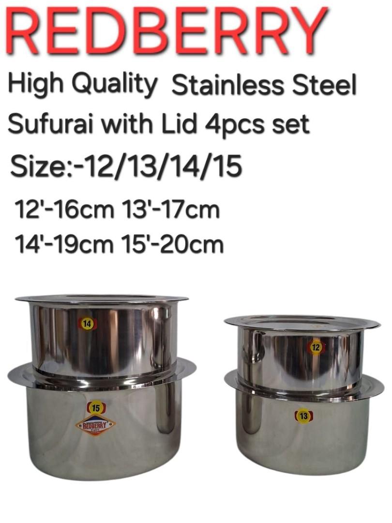 Redberry 4pcs high quality stainless steel sufurias with lids 12cm, 13cm, 14cm and 15cm