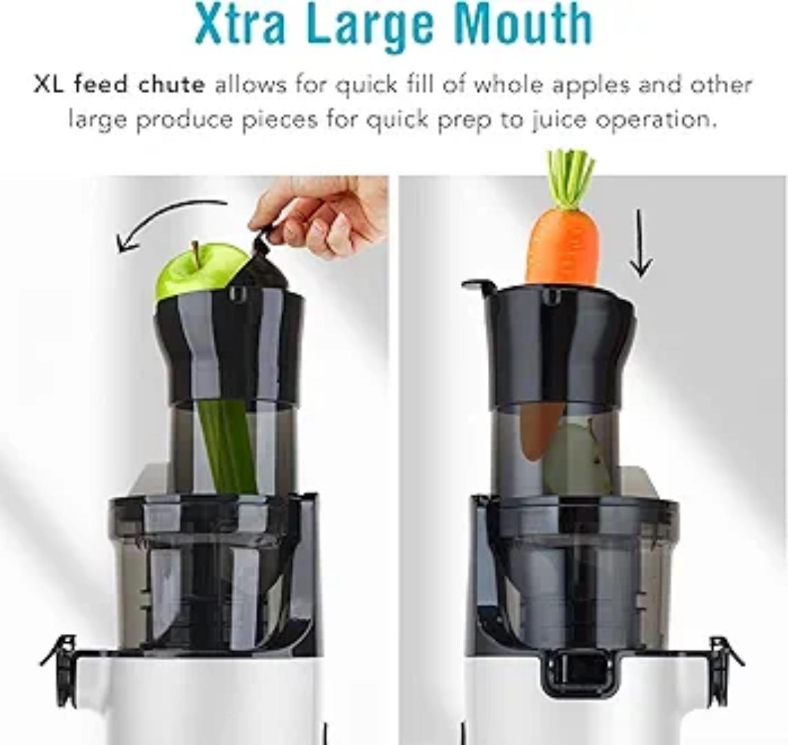 Signature SG-1507 Slow Juicer with 1L juice cup and 150W motor, self feeding system which seperates pulp and juice cold press design and reverse function to eliminate clogging