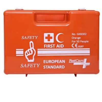 First Aid Kit box GKB302 Orange European standard for 50 people for wide range minor injuries at the work place, classrooms or community centres