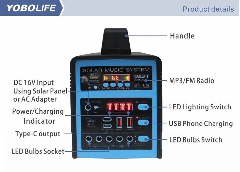 Portable Mini Home Solar Lighting System Kit for Lighting & Mobile Charging power bank 4pcs Super Bright 12V LED bulbs with FM radio and MP3 player