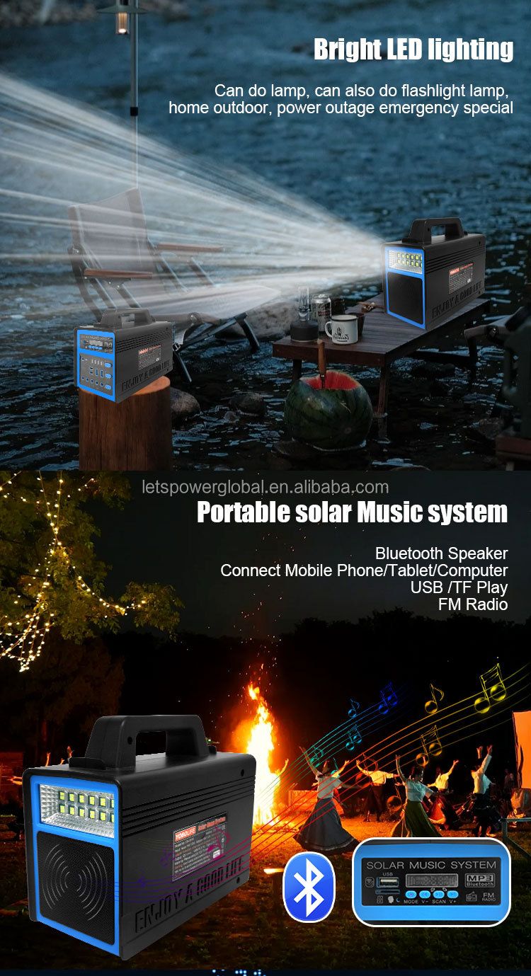 Portable Mini Home Solar Lighting System Kit for Lighting & Mobile Charging power bank 4pcs Super Bright 12V LED bulbs with FM radio and MP3 player