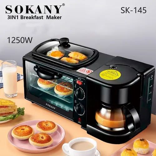 Sokany  3 in 1 breakfast maker machine 1250W With coffee maker, grill and 12L oven SK-145