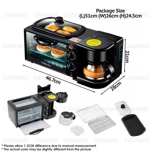 Sokany  3 in 1 breakfast maker machine 1250W With coffee maker, grill and 12L oven SK-145