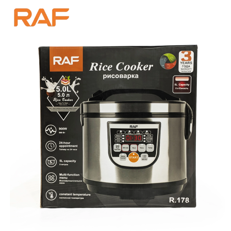 RAF R-178 5L Rice Cooker Stainless steel Multi-function Electric rice cooker with LCD display 900W