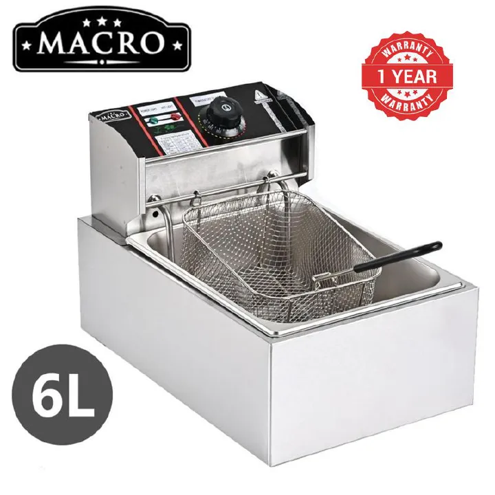 Macro 6L SINGLE electric deep fryer STAINLESS STEEL TANK Energy Efficient Double Electric Chips / Chicken / MANDAZIS Deep Fryer Machine