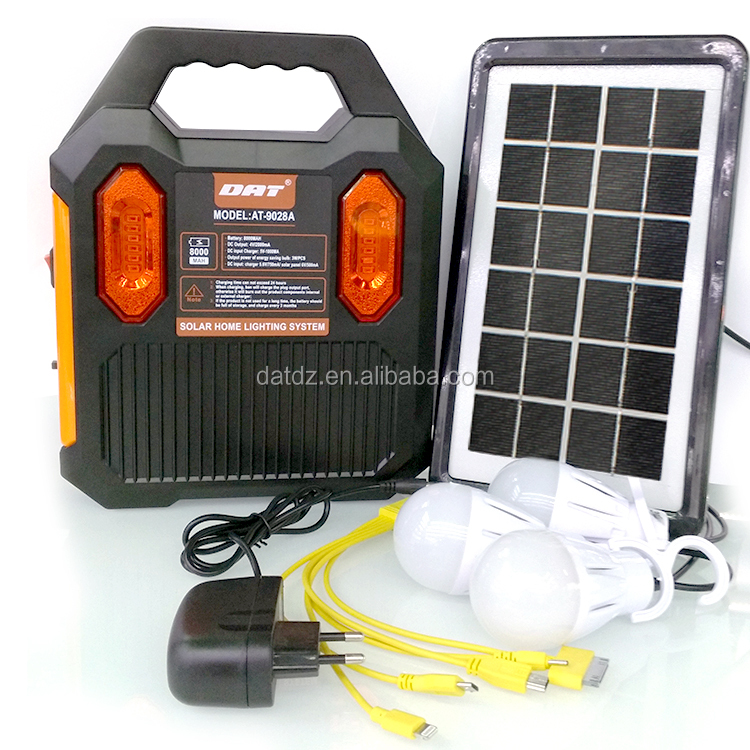 DAT Solar charging and lighting system kits with 3 led bulbs MP3 and radio function solar led lighting kits