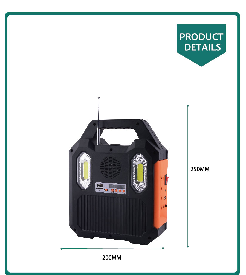DAT Solar charging and lighting system kits with 3 led bulbs MP3 and radio function solar led lighting kits