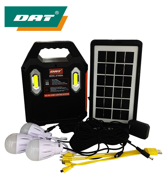 DAT Solar charging and lighting system kits with 3 led bulbs MP3 and radio function solar led lighting kits