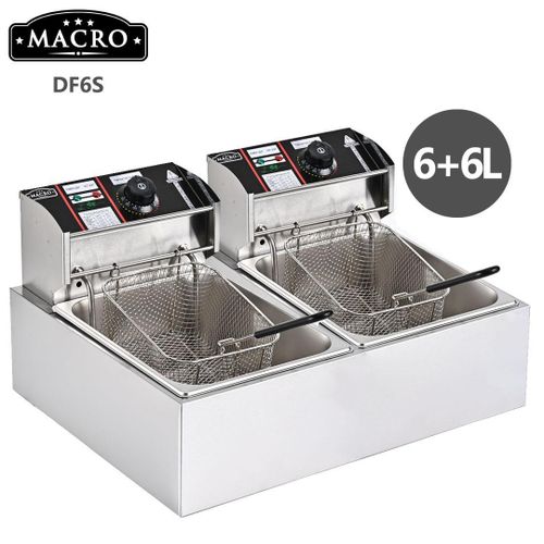 Macro 12L Electric double deep fryer 6L +6L with stainless steel frying basket and stainless steel body with temperature control knob