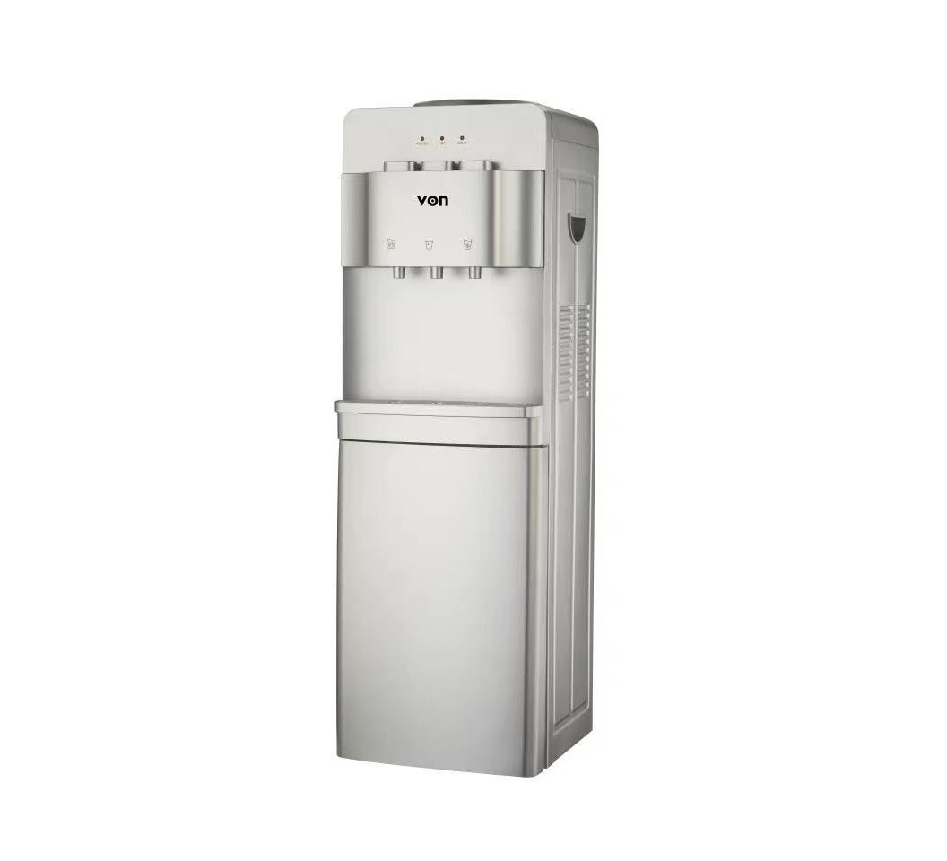 VON Water Dispenser 3 Tap Hot & Cold & Normal Electric Cooling With Cabinet Push Button Child Lock Safety- SILVER
