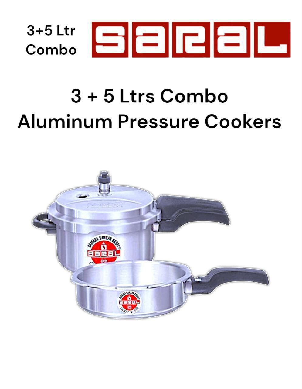 Signature Saral 2pcs combo Aluminium pressure cookers 3L+5L set with heavy duty aluminium material and plastic insulated handles