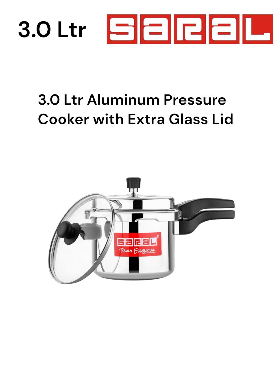 Signature Saral 3L Aluminium pressure cooker with glass lid Heavy Duty, Fast Cooking, Excellent Quality, Safe for Home Kitchen Use