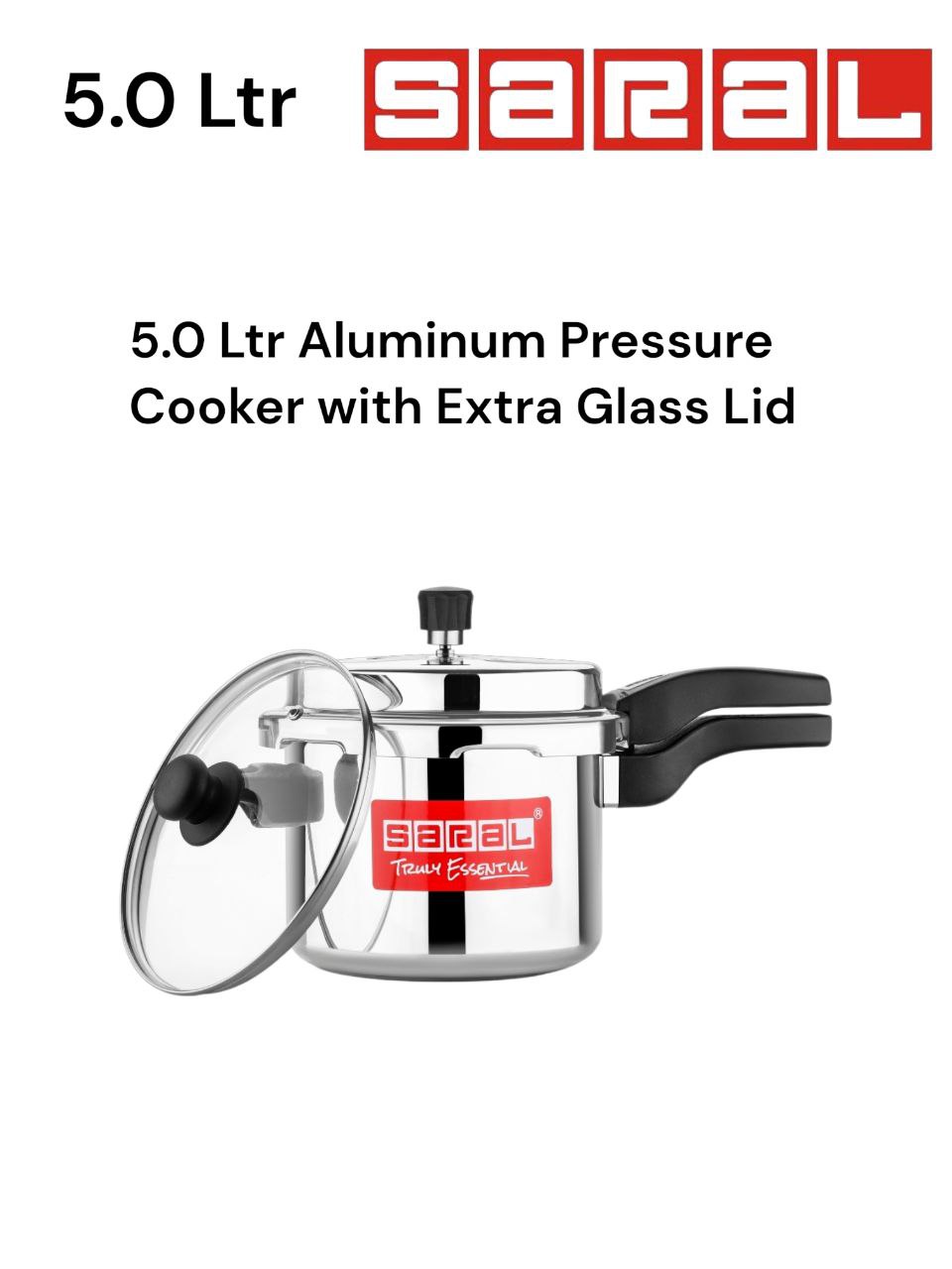 Signature Saral 5L Aluminium pressure cooker with glass lid Heavy Duty, Fast Cooking, Excellent Quality, Safe for Home Kitchen Use