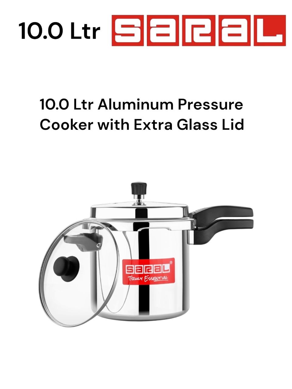 Signature Saral 10L Aluminium pressure cooker with glass lid Heavy Duty, Fast Cooking, Excellent Quality, Safe for Home Kitchen Use
