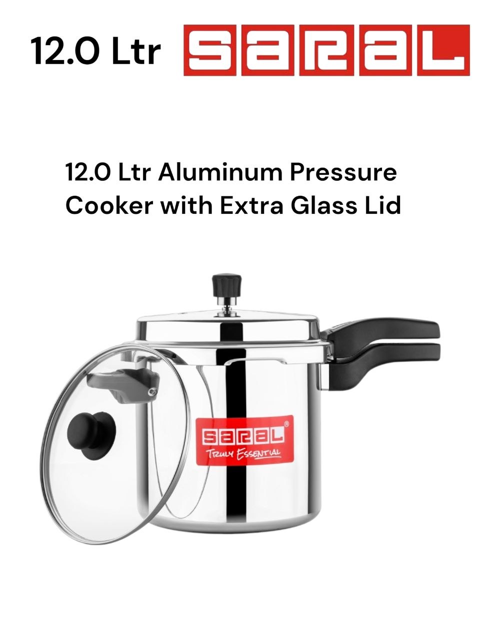 Signature Saral 12L Aluminium pressure cooker with glass lid Heavy Duty, Fast Cooking, Excellent Quality, Safe for Home Kitchen Use