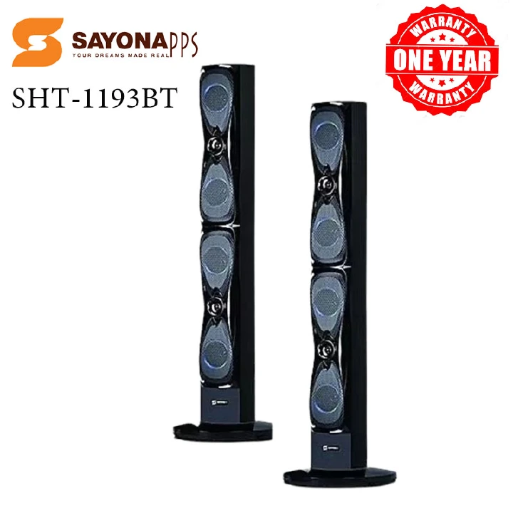 Sayona SHT-1193BT 3.1CH Subwoofer speaker system with Tall Boy Speakers 18000W P.M.P.O Bluetooth home theater system with remote control