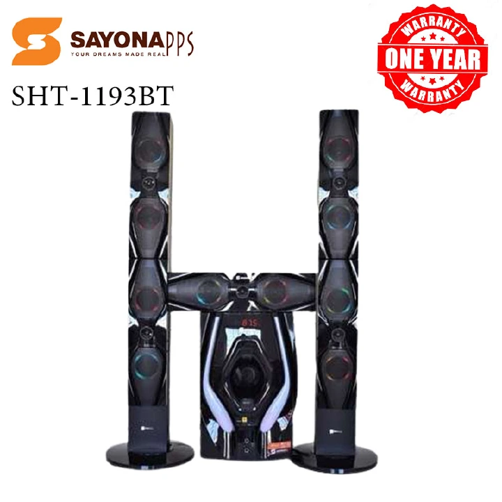 Sayona SHT-1193BT 3.1CH Subwoofer speaker system with Tall Boy Speakers 18000W P.M.P.O Bluetooth home theater system with remote control