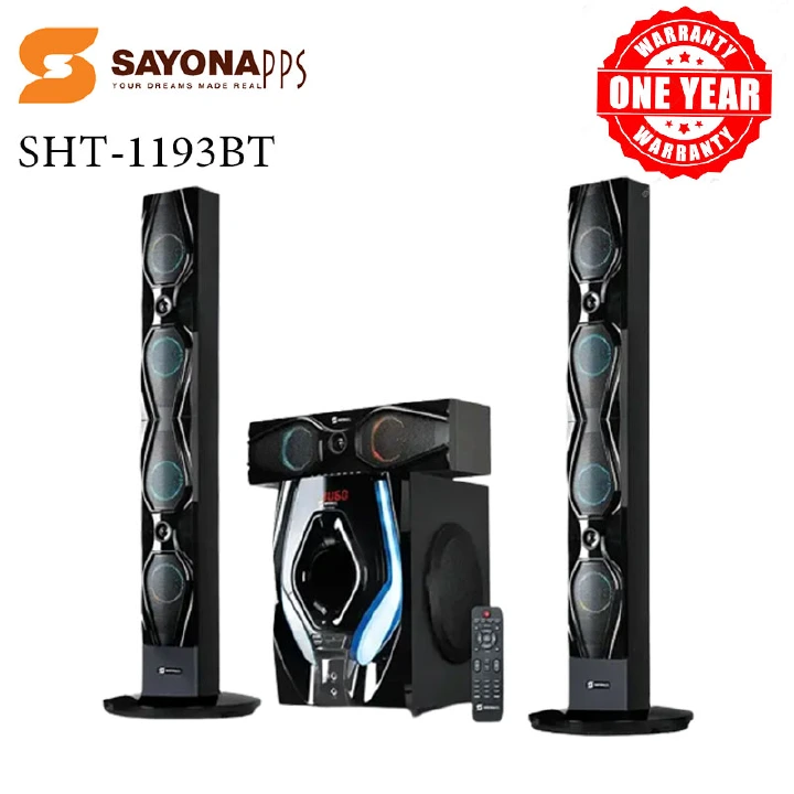 Sayona SHT-1193BT 3.1CH Subwoofer speaker system with Tall Boy Speakers 18000W P.M.P.O Bluetooth home theater system with remote control