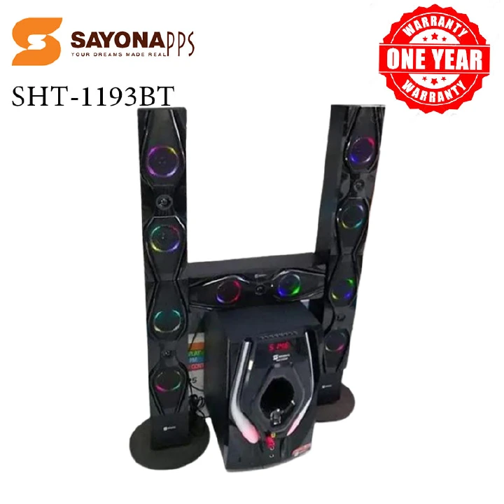 Sayona SHT-1193BT 3.1CH Subwoofer speaker system with Tall Boy Speakers 18000W P.M.P.O Bluetooth home theater system with remote control