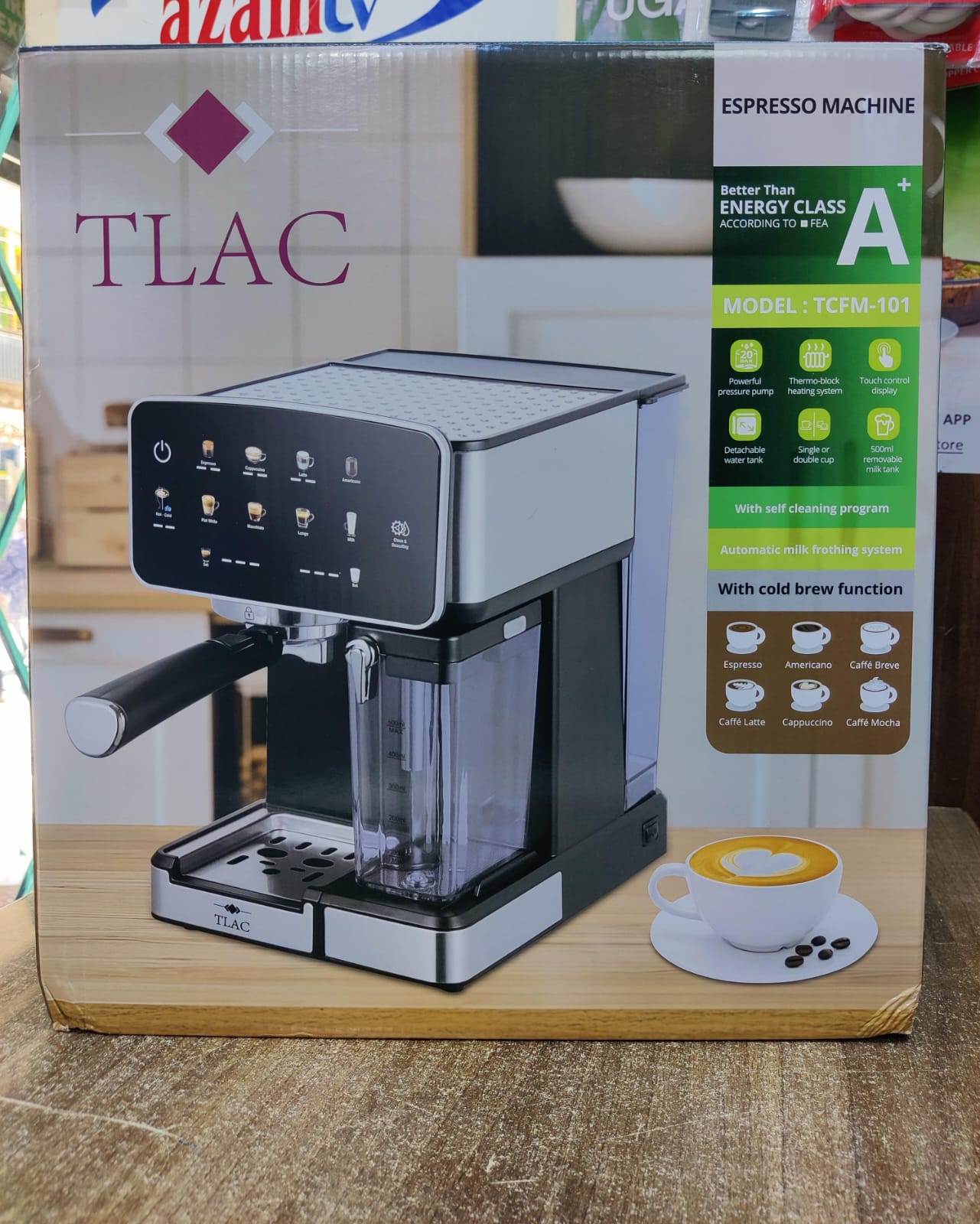 TLAC Espresso Coffee Machine TCFM 101, 1.8L, Automatic Milk Frother, Touch Control, Cold Brew for espresso, Americano, caffe breve, caffe latte, cappuccino, caffe mocha