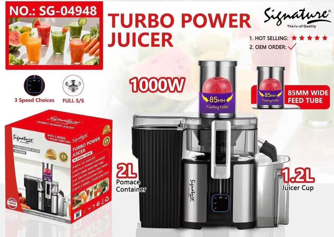 Signature SG-04948 Turbo power juicer / Juice extractor with 1.2L juicer cup and 2L pulp collector 1000W powerful motor and stainless steel knives