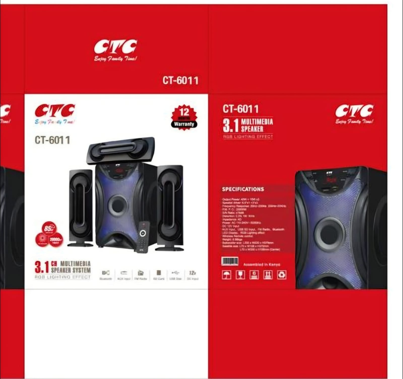 CTC 3.1CH CT-6011 Sub Woofer Speaker System Modern Super Bass High Quality Multimedia Speaker System with Sorround Sound System with remote control 20000W PMPO with 80W power output