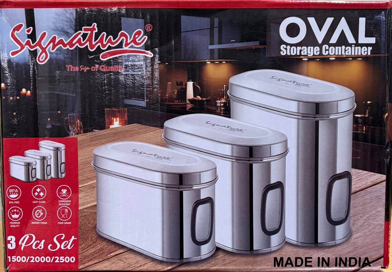 Signature 3pcs Stainless Steel Kitchen Storage Containers Capsule Shape Galaxy Window Canister with Unbreakable Steel Lid - Durable and Elegant Food Storage Jar for Spices, Snacks, Grains 1.5L,2L,2.5L