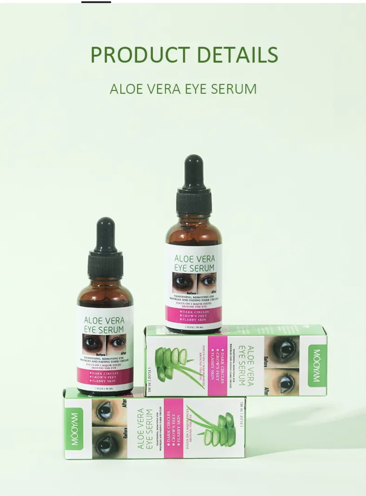 New arrival Dark circle removal aloe vera eye serum anti-puffiness anti-wrinkle moisturizer nourishing 30ml eye serum reduce the visibility of dark circles and give your under-eye area smoother