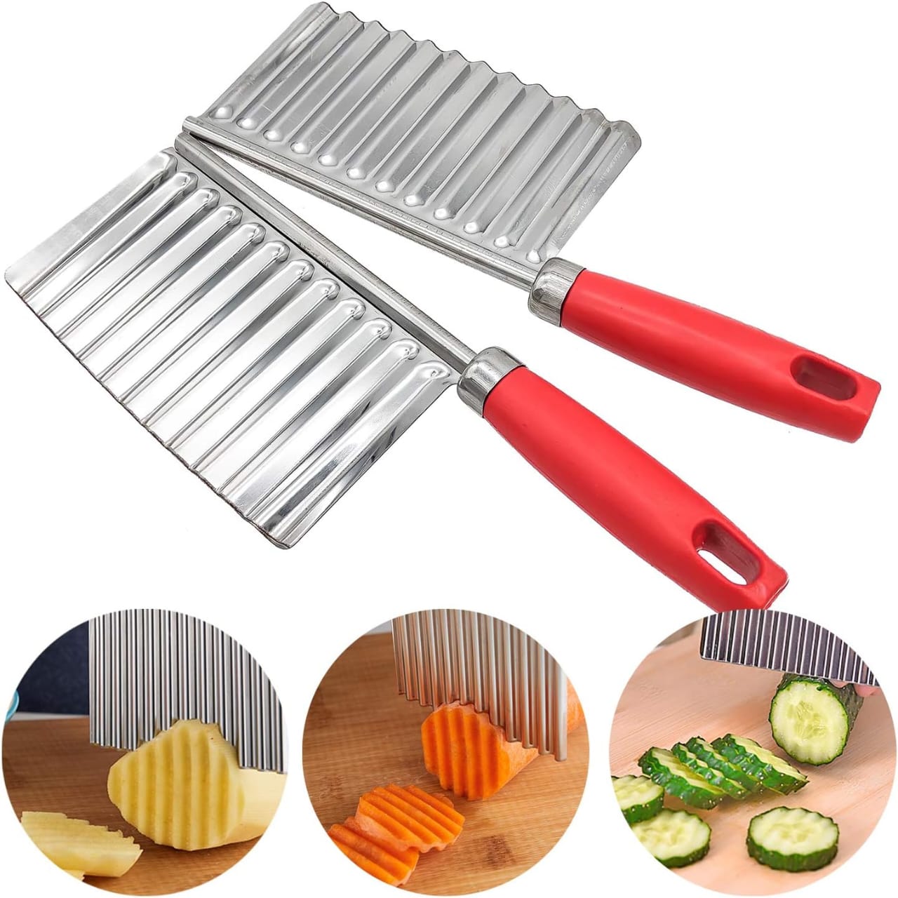 Wavy Fries Slicer – Stainless Steel Crinkle Chopper for Perfect Homemade Chips & Veggies