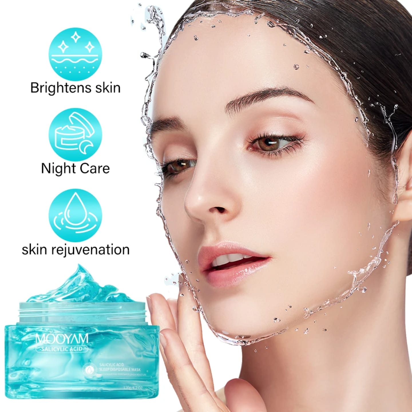 Mooyam Salicylic Acid Sleep Mask 120g Overnight Gel-Based Facial Treatment for Hydration, Exfoliation & Clear, Translucent  glass Skin Deeply Nourishes & Soothes All Skin Types