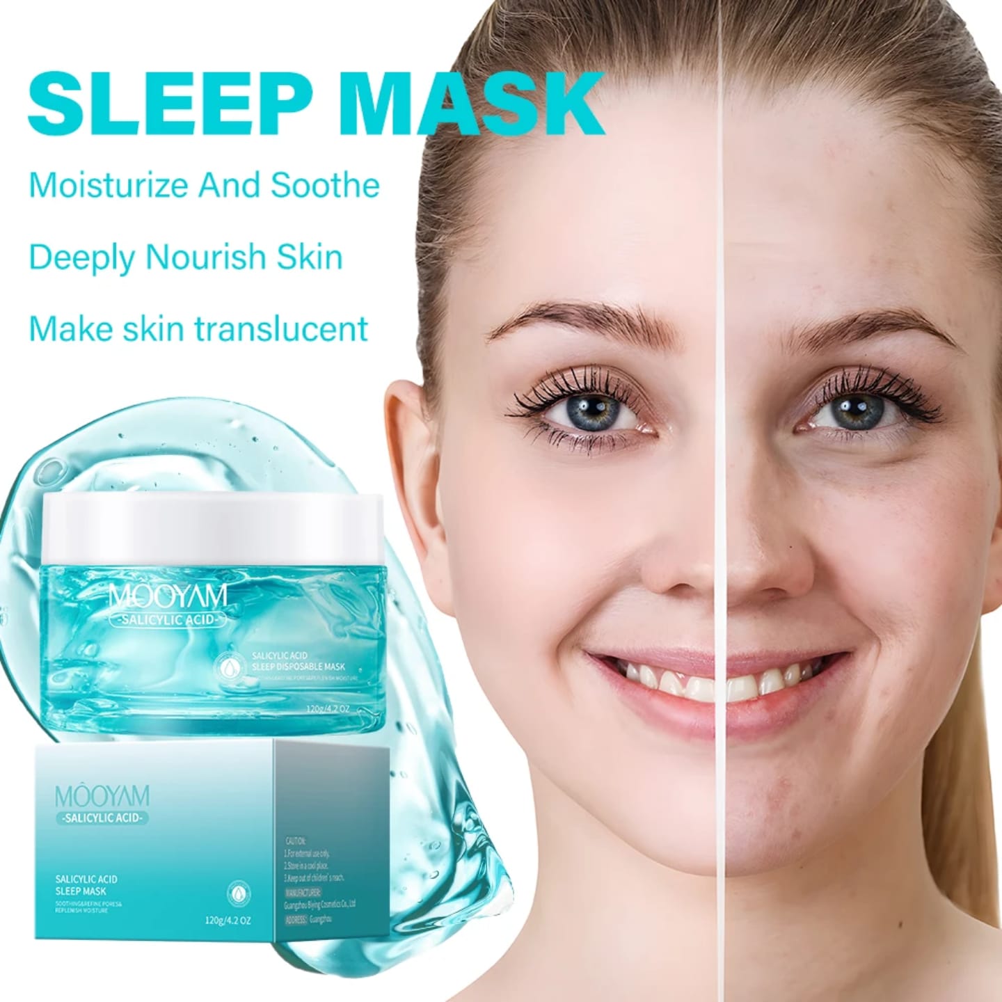 Mooyam Salicylic Acid Sleep Mask 120g Overnight Gel-Based Facial Treatment for Hydration, Exfoliation & Clear, Translucent  glass Skin Deeply Nourishes & Soothes All Skin Types