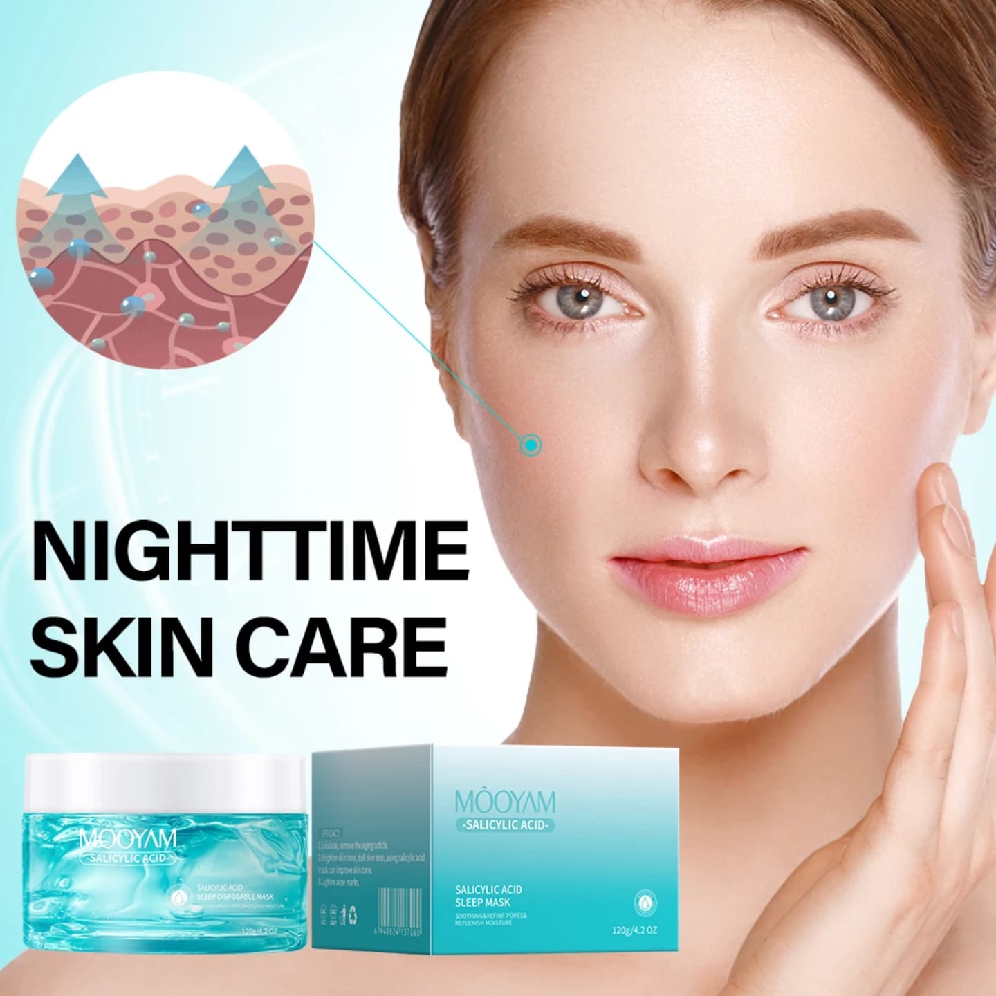 Mooyam Salicylic Acid Sleep Mask 120g Overnight Gel-Based Facial Treatment for Hydration, Exfoliation & Clear, Translucent  glass Skin Deeply Nourishes & Soothes All Skin Types