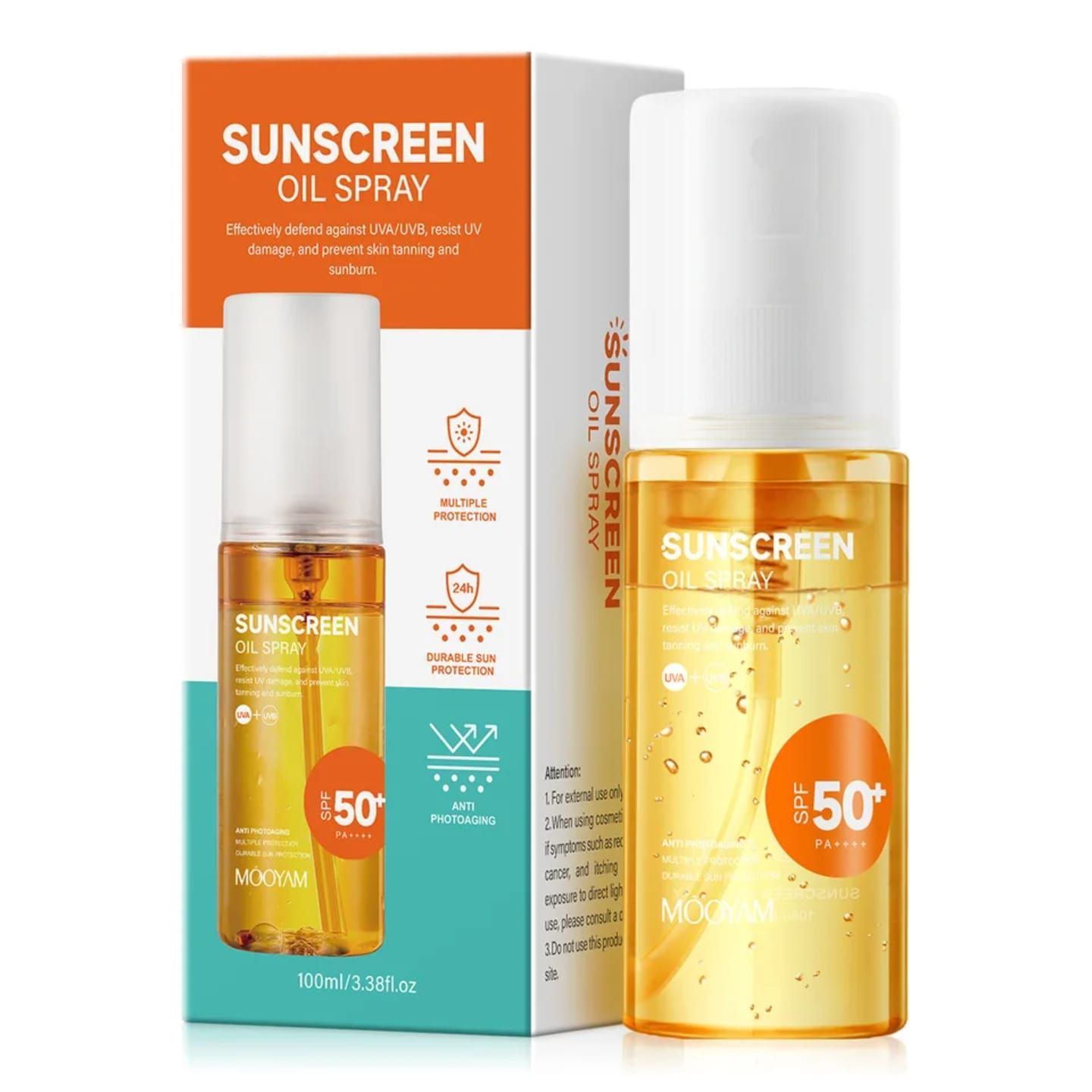 Mooyam Sunscreen Oil Spray SPF 50+ – 24H UVA/UVB Protection, Anti-Tanning & Anti-Aging (100ml) Ultimate Sun Protection for Glowing Skin