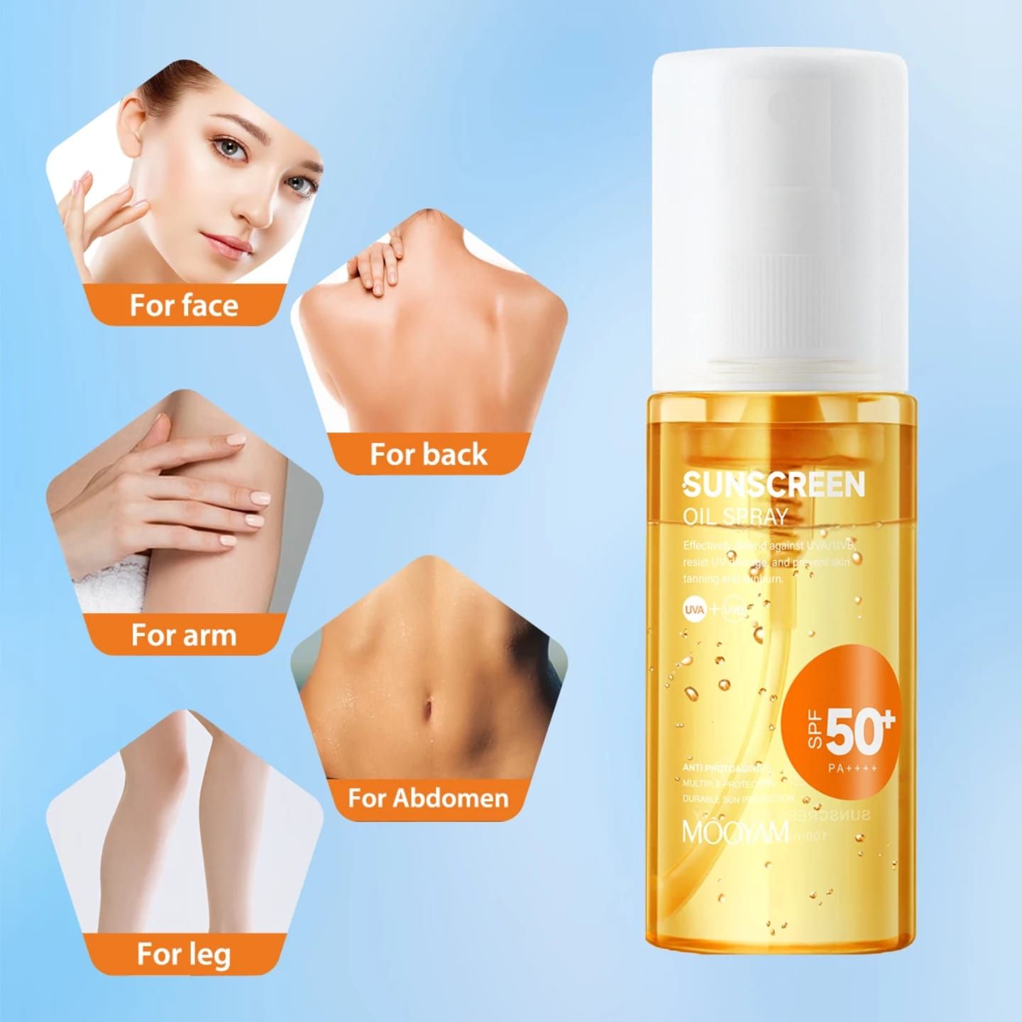 Mooyam Sunscreen Oil Spray SPF 50+ – 24H UVA/UVB Protection, Anti-Tanning & Anti-Aging (100ml) Ultimate Sun Protection for Glowing Skin