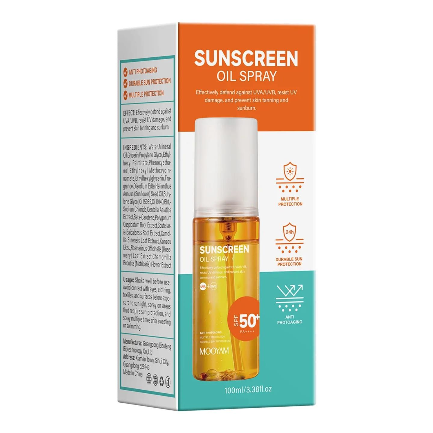 Mooyam Sunscreen Oil Spray SPF 50+ – 24H UVA/UVB Protection, Anti-Tanning & Anti-Aging (100ml) Ultimate Sun Protection for Glowing Skin