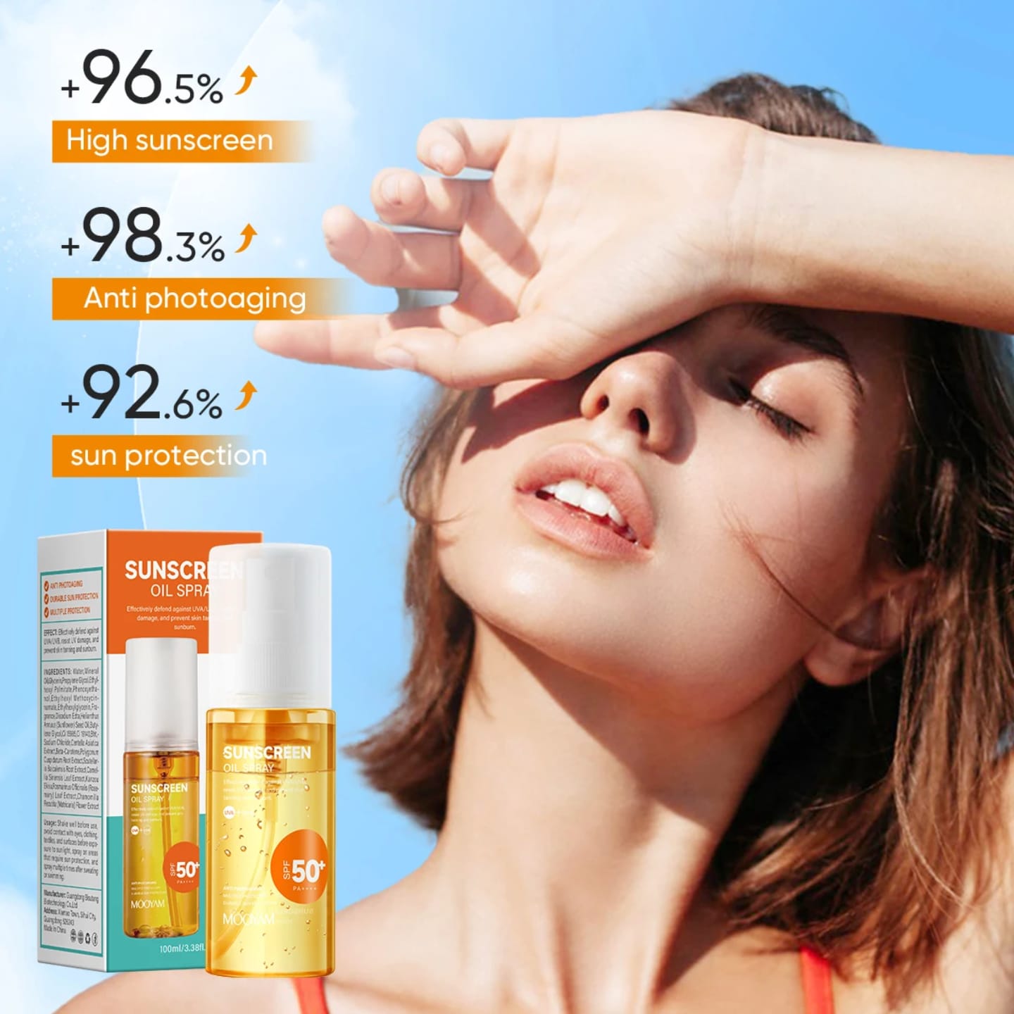 Mooyam Sunscreen Oil Spray SPF 50+ – 24H UVA/UVB Protection, Anti-Tanning & Anti-Aging (100ml) Ultimate Sun Protection for Glowing Skin