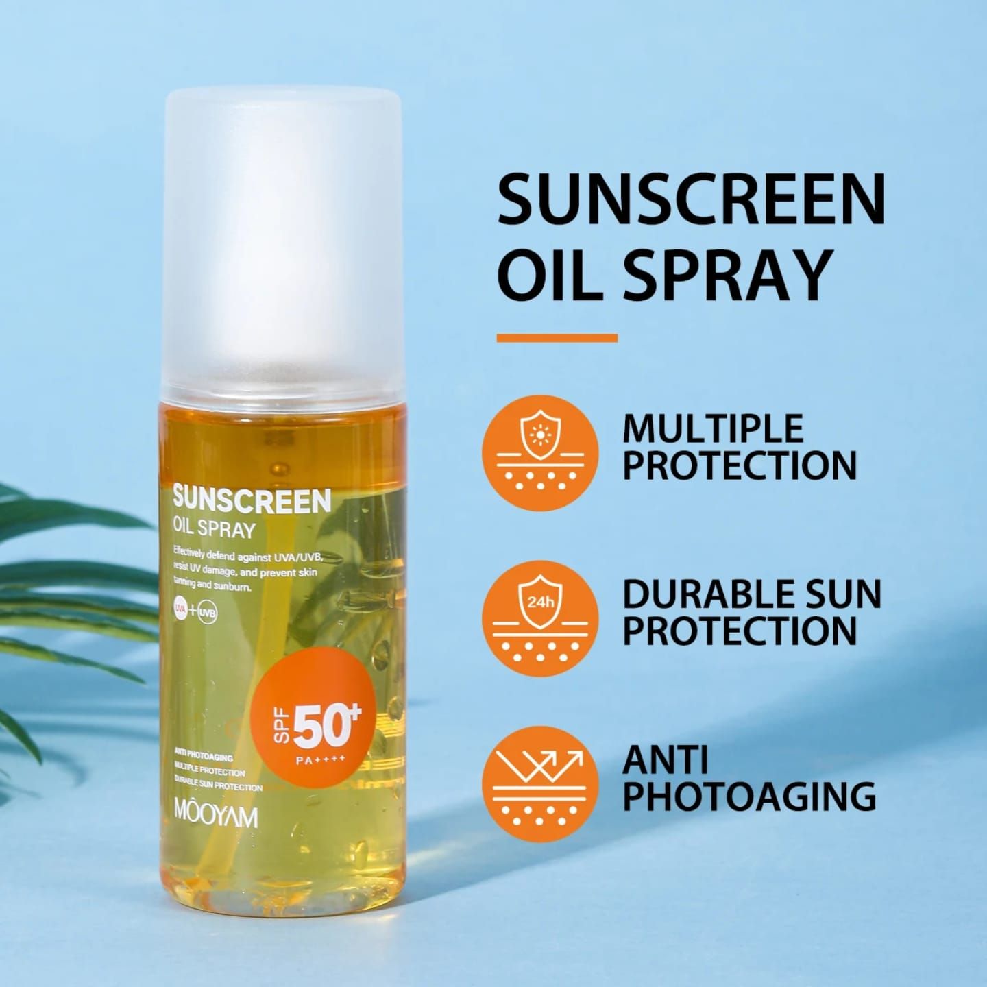 Mooyam Sunscreen Oil Spray SPF 50+ – 24H UVA/UVB Protection, Anti-Tanning & Anti-Aging (100ml) Ultimate Sun Protection for Glowing Skin