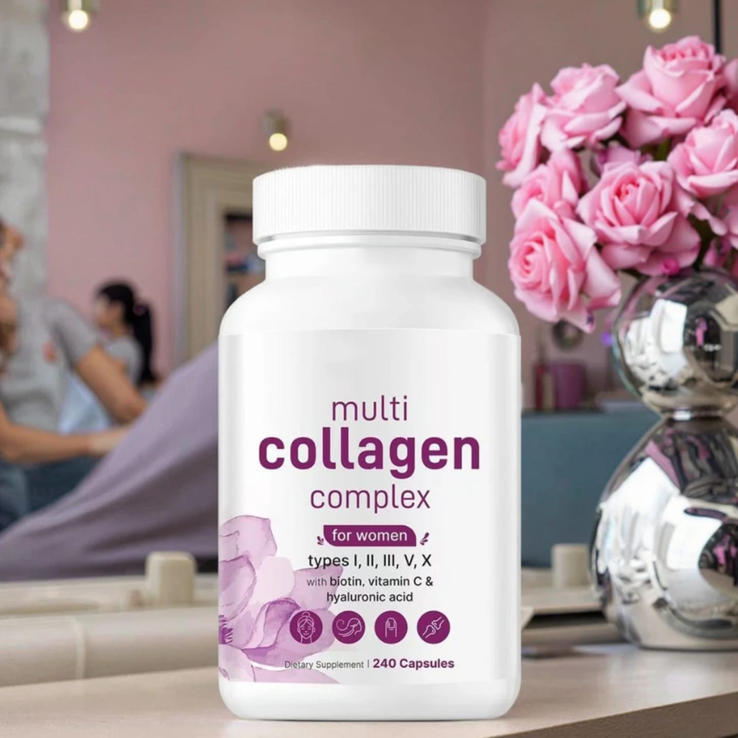 Multi Collagen Complex for Women – Types I, II, III, V, X with Biotin, Vitamin C & Hyaluronic Acid | 240 Capsules | Anti-Aging, Skin, Hair & Joint Support | Dietary Supplement